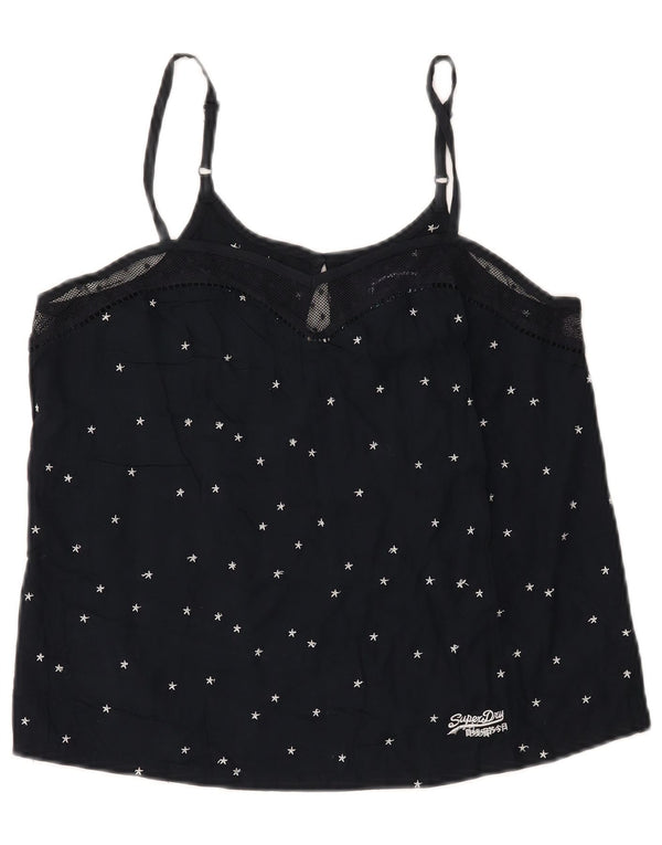 Superdry Womens Abstract Pattern Crop Cami Top UK 12 Medium Marineblau