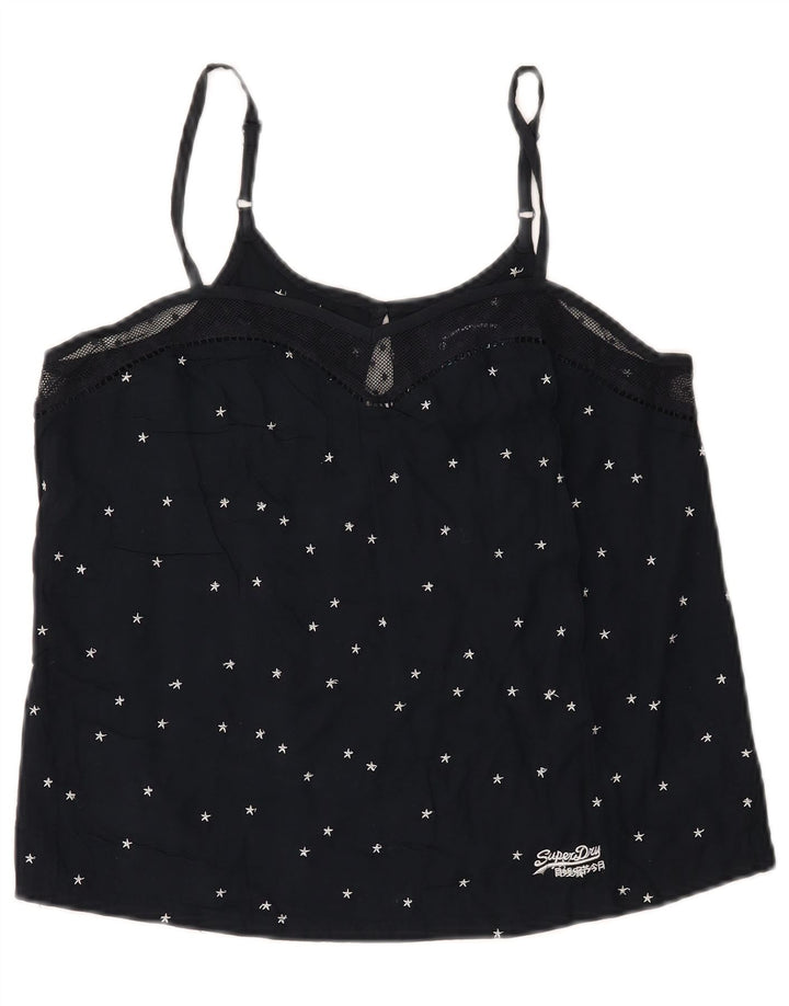 Superdry Womens Abstract Pattern Crop Cami Top UK 12 Medium Marineblau