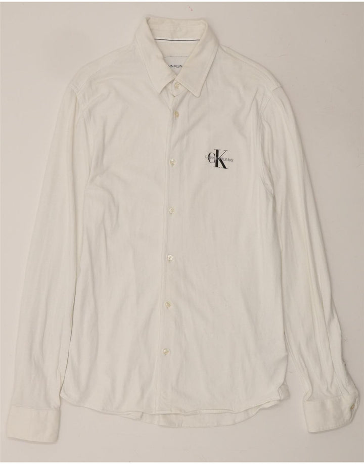CALVIN KLEIN JEANS Mens Slim Fit Shirt Medium White Cotton Vintage Calvin Klein Jeans and Second-Hand Calvin Klein Jeans from Messina Hembry 