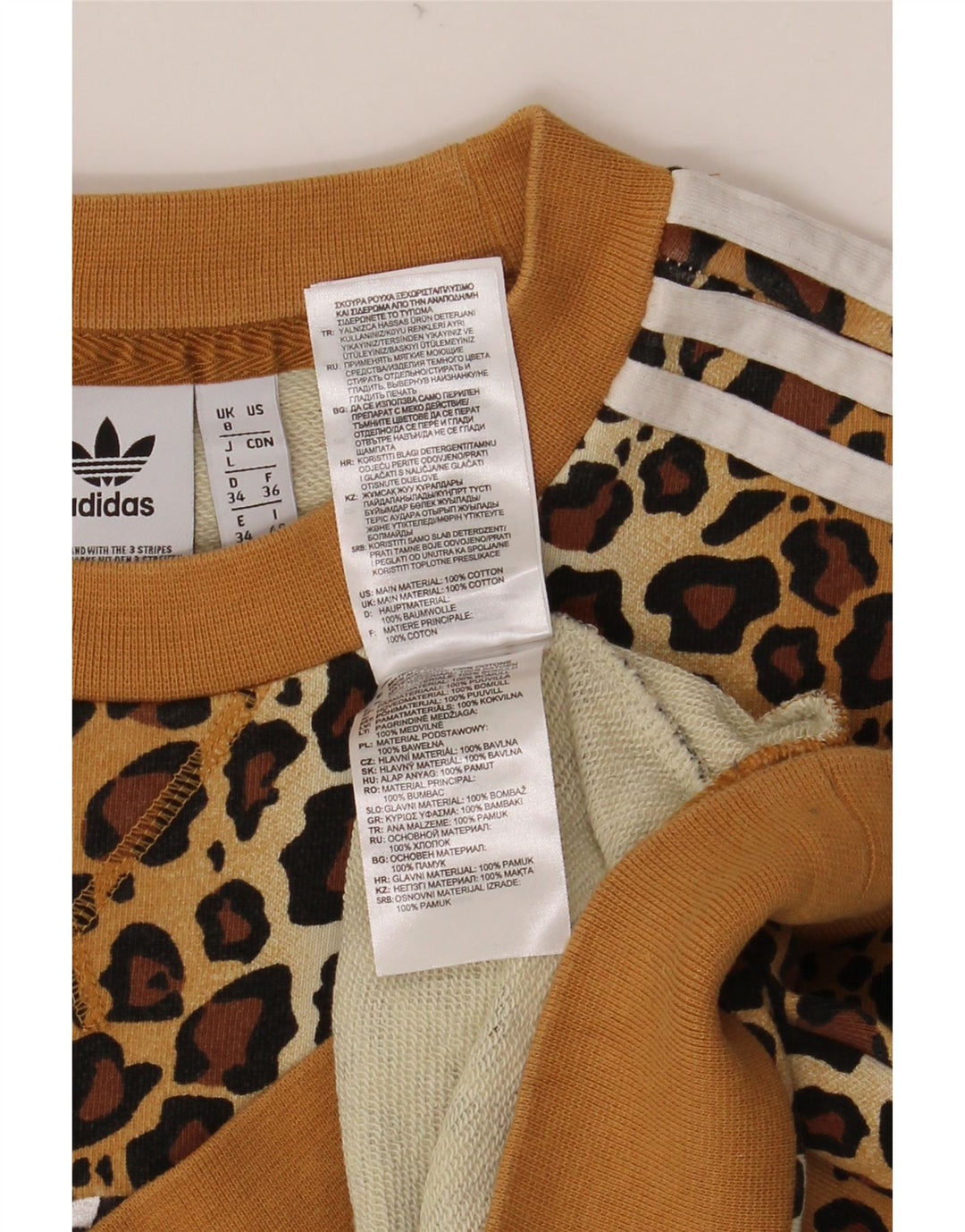 ADIDAS übergroßer Damen-Sweatshirt-Pullover, Gr. 8, klein, beige, mit Tiermuster