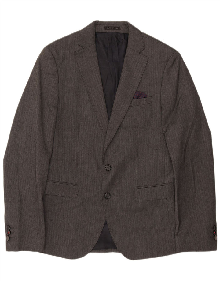 Zara Herren-Blazer mit 2 Knöpfen, EU 46, mittelgrau, Fischgrätenmuster