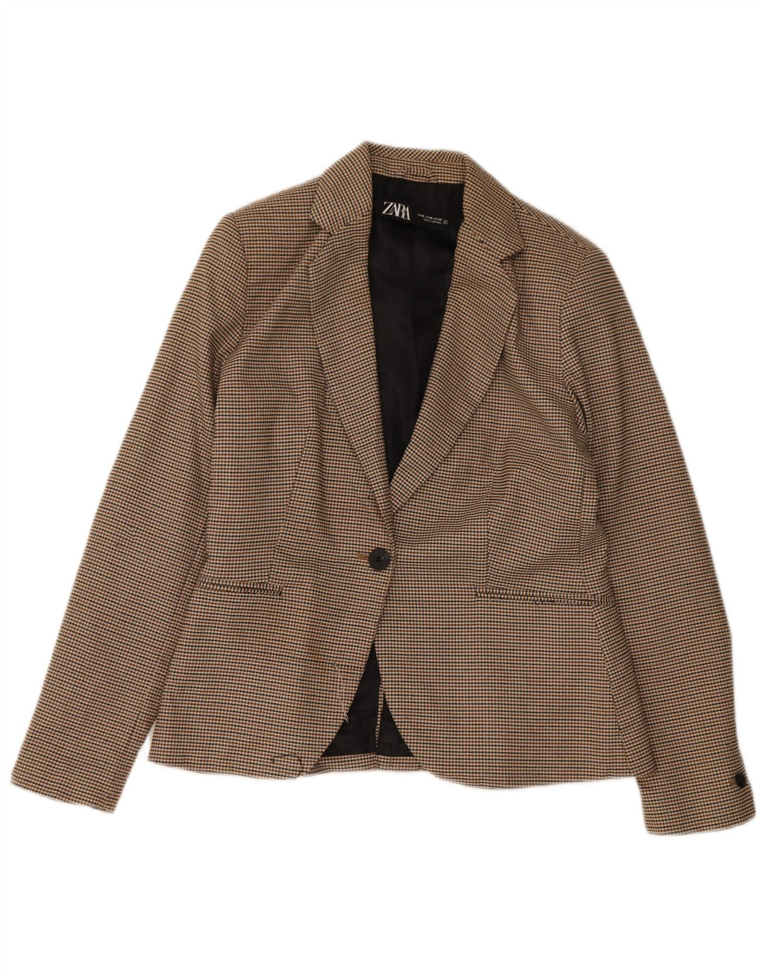 Zara Damen-Blazer mit 1 Knopf, EU 38, kleiner brauner Hahnentrittmuster