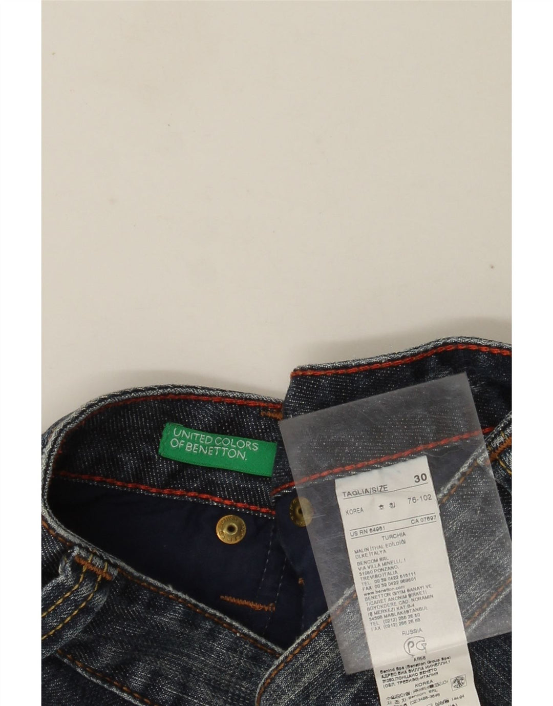 Benetton Herren Jeansshorts W30 mittelblaue Baumwolle