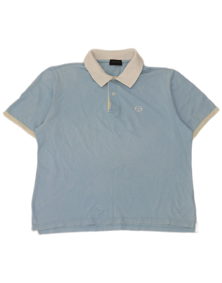 Sergio Tacchini Herren-Poloshirt IT 48 Mittelblaue Colourblock-Baumwolle