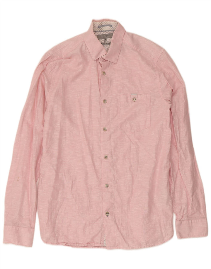 Ted Baker Herrenhemd, Größe 2, klein, rosa Leinen