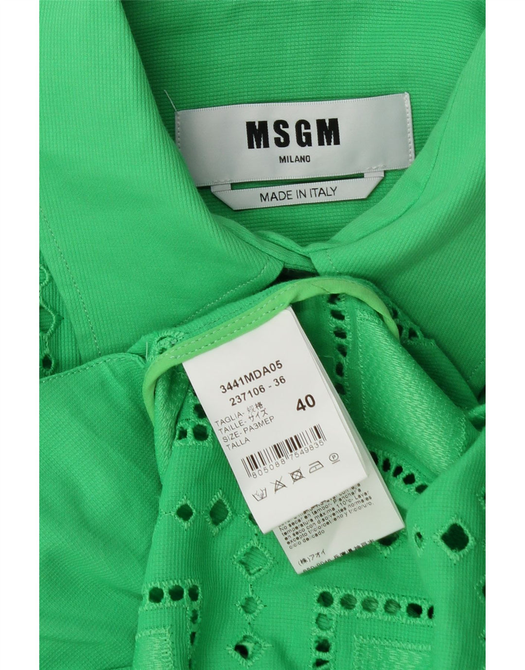 MSGM Damen Übergroßes Hemdkleid IT 40 Mittelgrüne geometrische Baumwolle