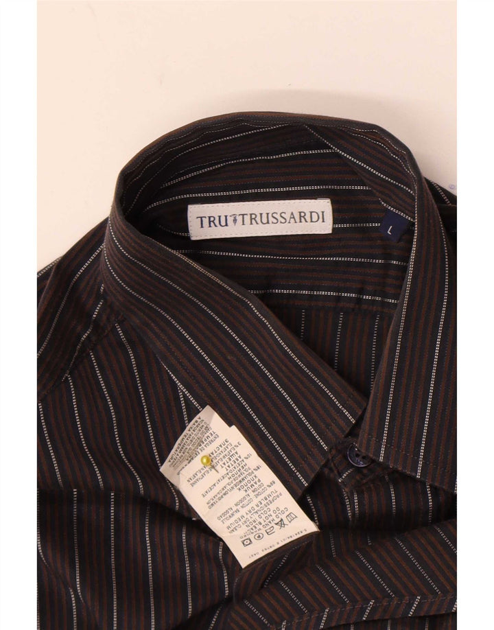 Trussardi Herrenhemd, groß, braun, gestreift, Baumwolle