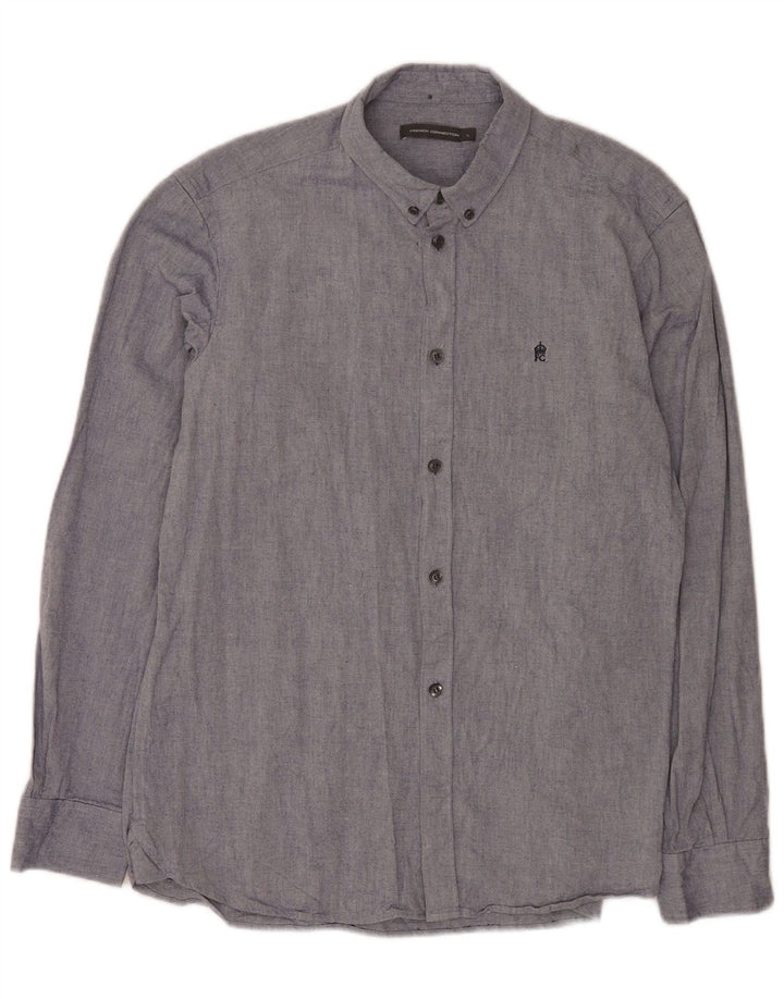 French Connection Herren-Hemd, groß, aus blauer Baumwolle