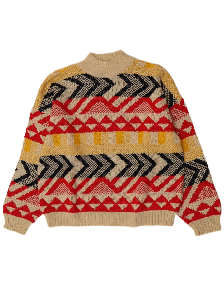 Vintage Damen Rollkragenpullover Pullover UK 16 Groß Mehrfarbig
