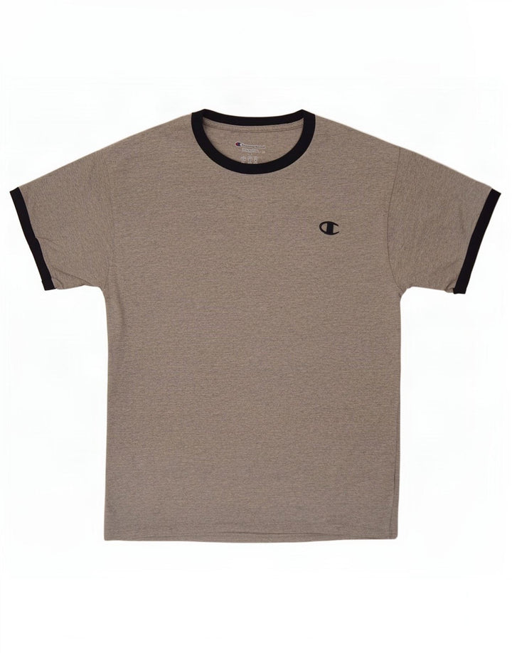 Champion Herren-T-Shirt-Oberteil aus mittelgrau gesprenkelter Baumwolle