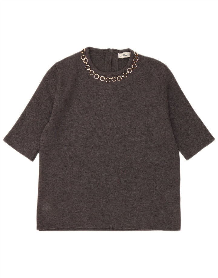 Zara Damen Crop Bluse Top UK 10 Small Graue Viskose