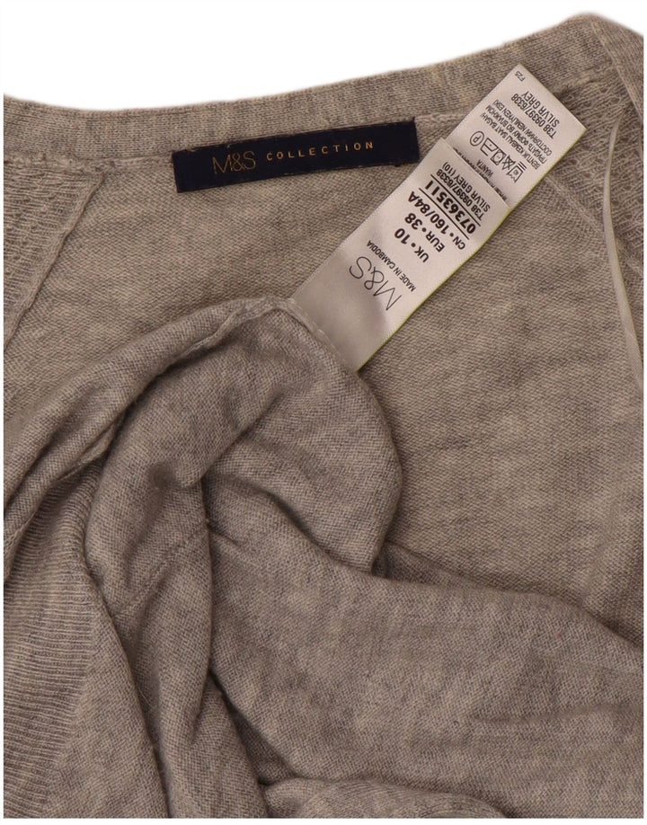Marks & Spencer Damen Longline Open Cardigan Pullover UK 10 Small Graue Wolle