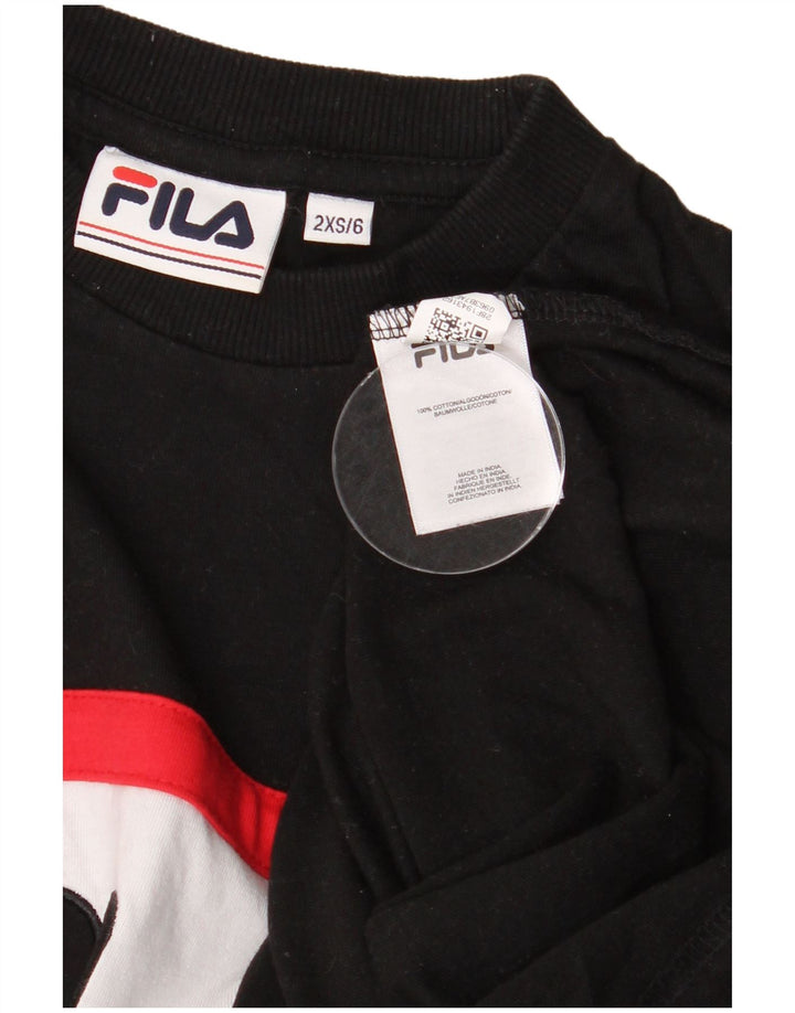 Fila Damen Übergroßes Grafik-Top mit langen Ärmeln, UK 2 2XS, Schwarz, Farbblock