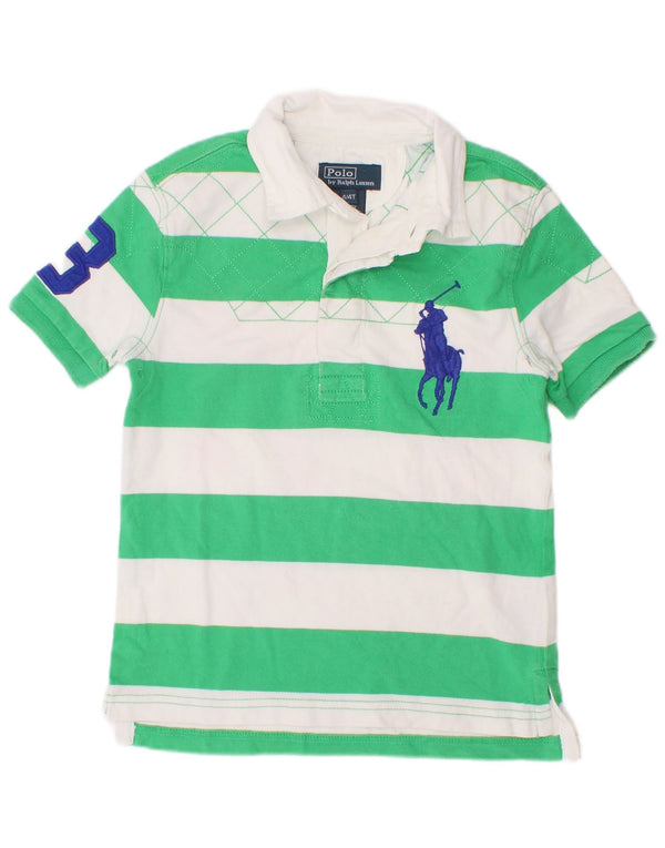 Polo Ralph Lauren Rugby-Shirt mit Grafik für Jungen, 3–4 Jahre, grün gestreift, Baumwolle