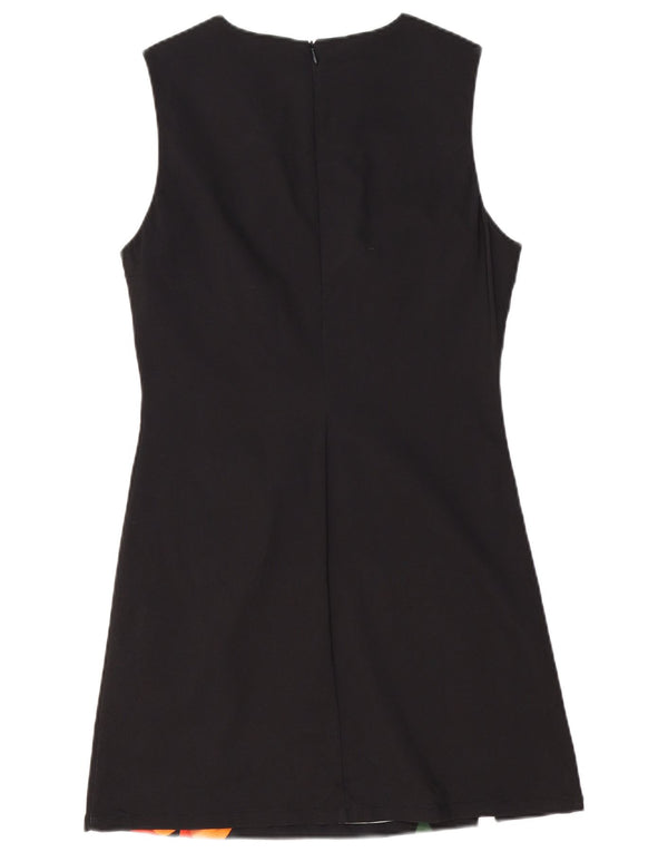 Desigual Damen Ärmelloses Etuikleid UK 14 Großes schwarzes Blumenmuster