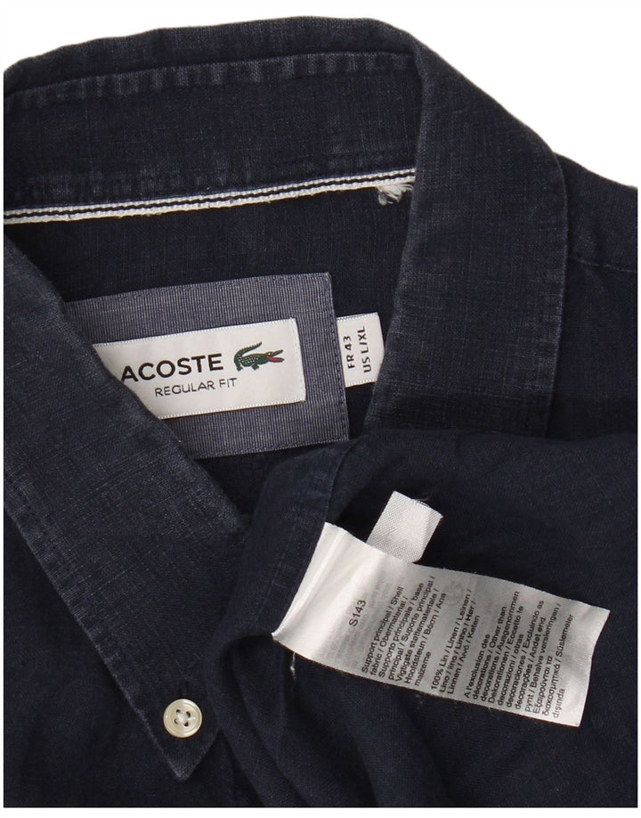 LACOSTE Herren-Hemd mit normaler Passform, Größe 43, großes marineblaues Leinen