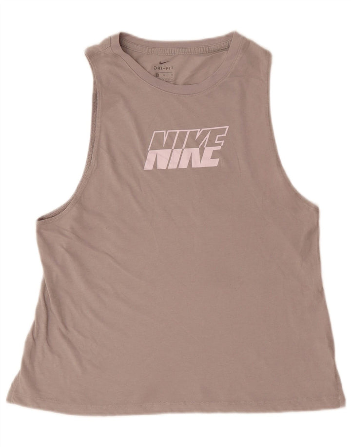 NIKE Damen Dri Fit Grafik-Trägershirt UK 14 Mittelgraue Baumwolle