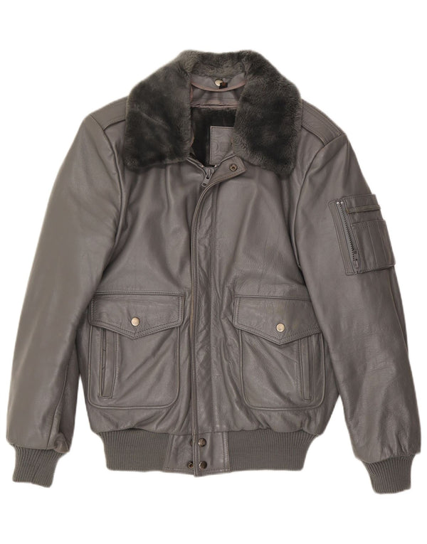Vintage Herren Bomber Lederjacke EU 52 XL Graues Leder