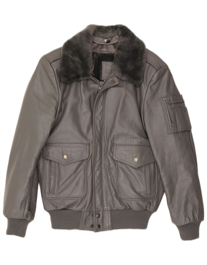 Vintage Herren Bomber Lederjacke EU 52 XL Graues Leder