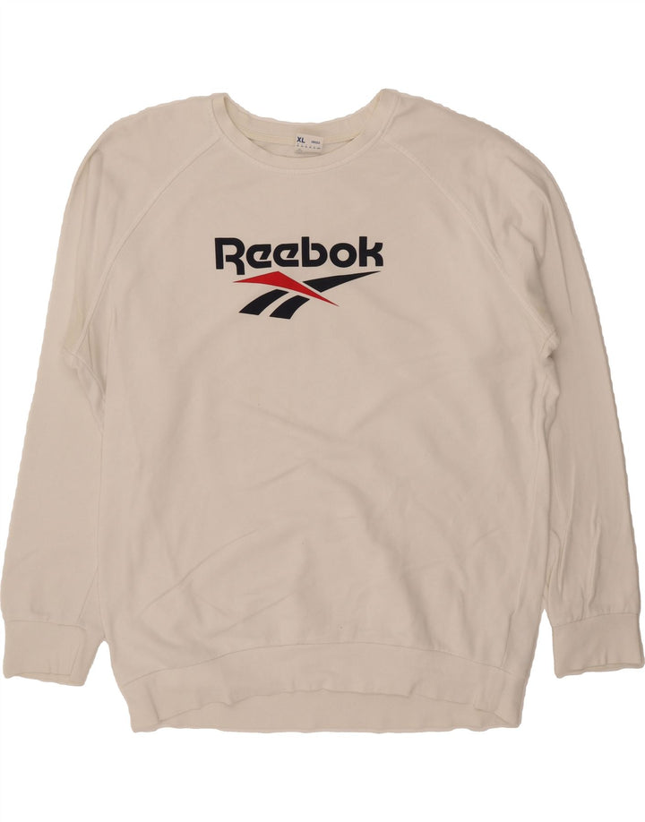 REEBOK Mens Graphic Sweatshirt Jumper XL White Cotton Vintage Reebok and Second-Hand Reebok from Messina Hembry 