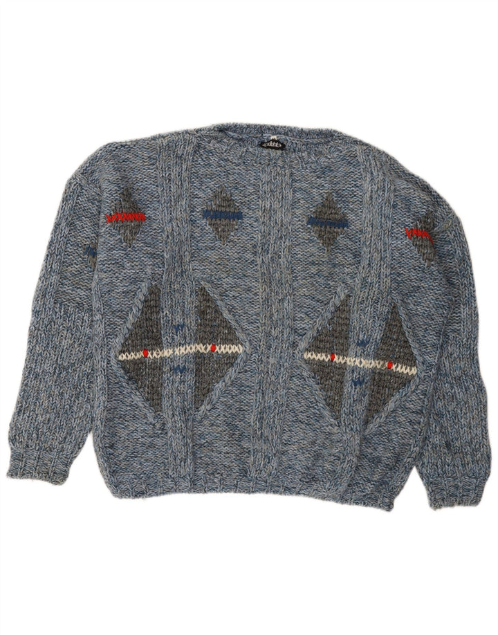 Pitti Damen Übergroßer Pullover mit U-Boot-Ausschnitt IT 48 XL Blau Geometrisch