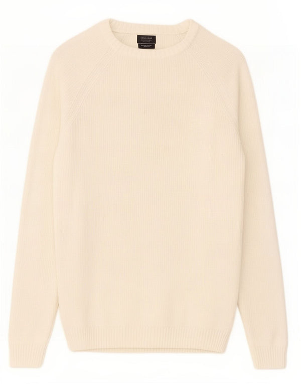 Zara Herren-Pullover mit U-Boot-Ausschnitt, XL, aus weißer Baumwolle