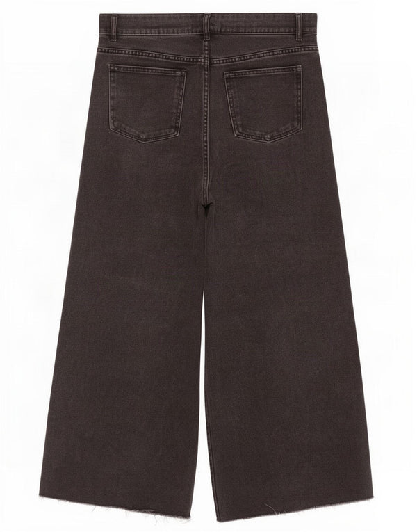 Zara Damen-Jeans mit weitem Bein und hoher Taille, kurz geschnitten, EU 42, Größe L, W32, L24, Schwarz