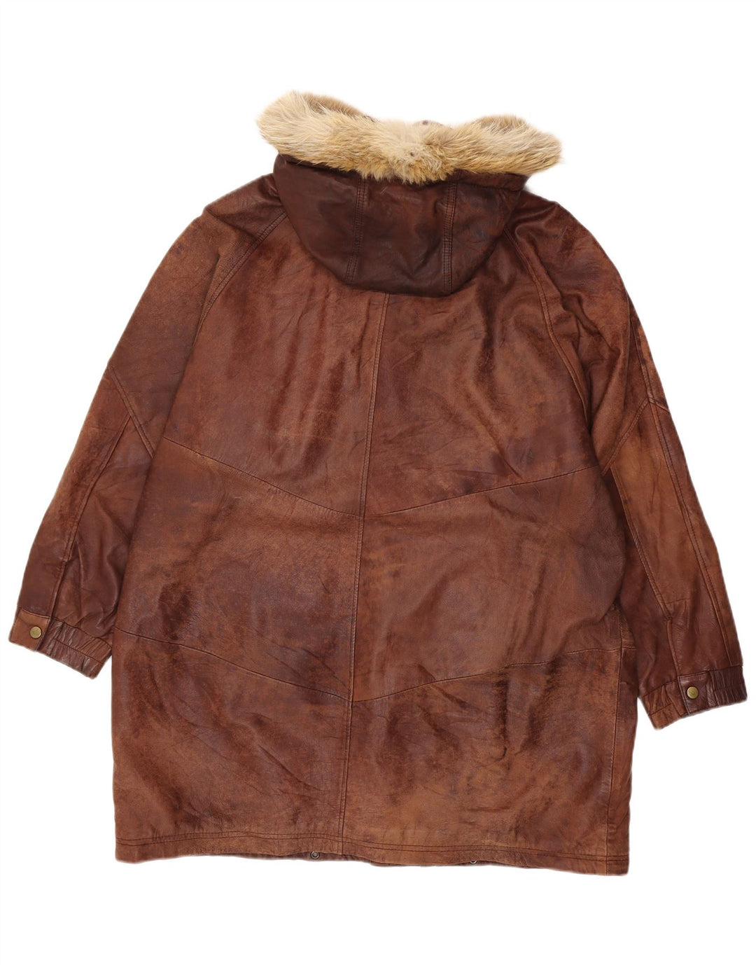 VINTAGE Damen Übergroßer Ledermantel mit Kapuze EU 44 XL Braunes Leder