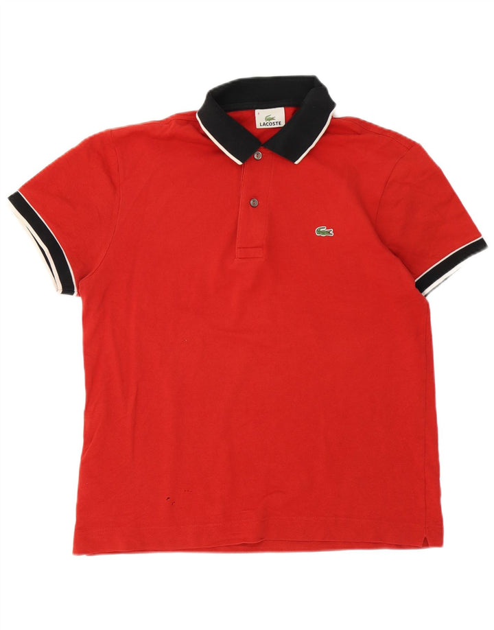Lacoste Herren-Rugby-Poloshirt, Größe 4, mittelrot, gestreift, Baumwolle