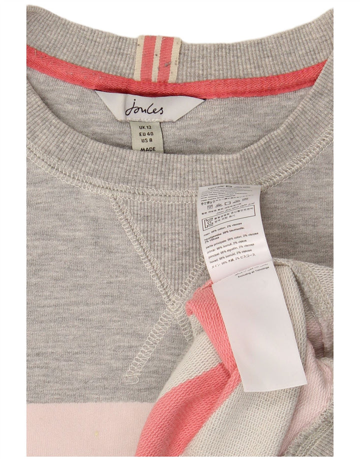 JOULES Damen-Sweatshirt-Pullover UK 12 Mittelgrau gestreift aus Baumwolle
