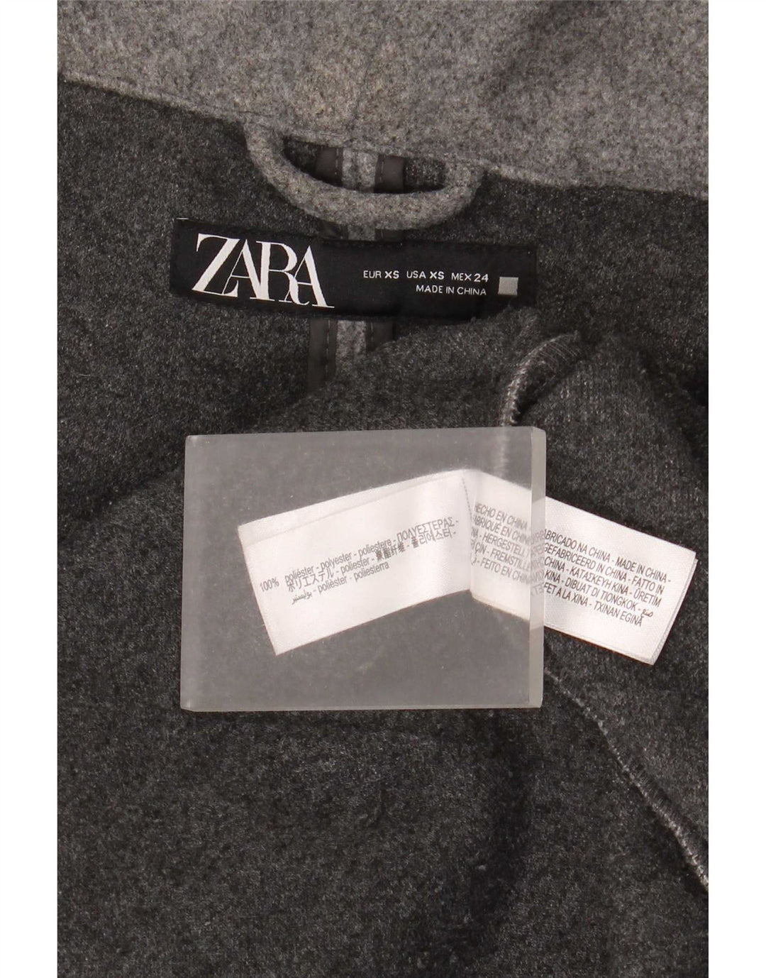 Zara Damen-Übergroßer Mantel mit Kapuze, UK 6, XS, Grau, Polyester