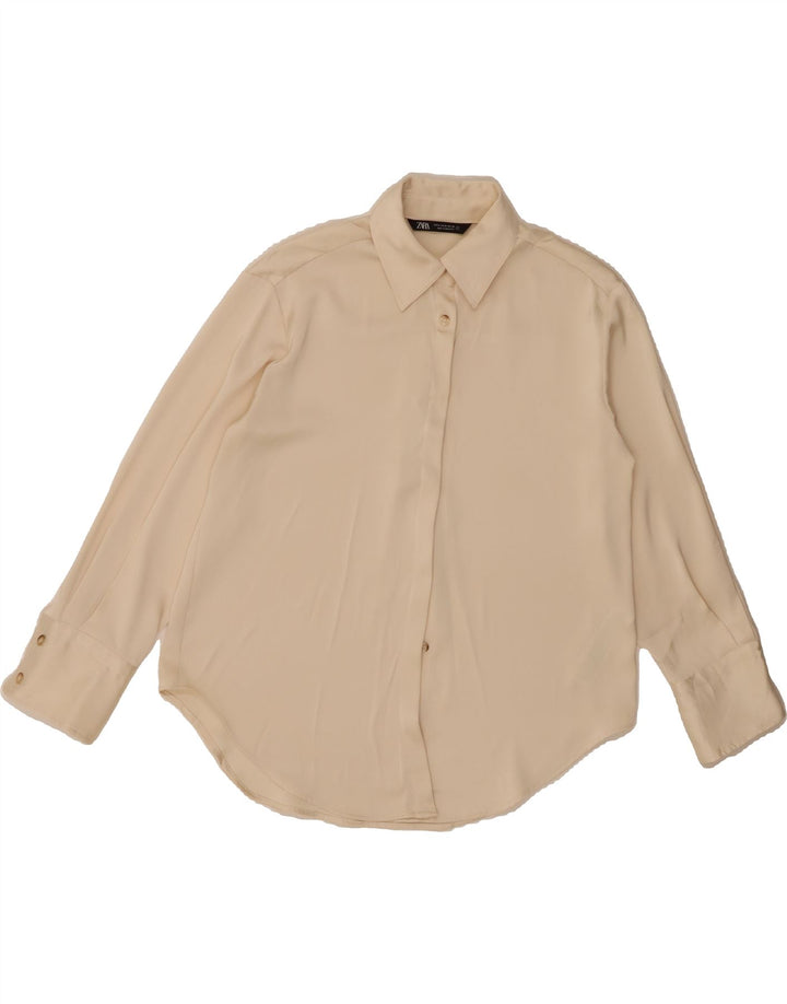 ZARA Womens Shirt Blouse UK 14 Medium Beige Polyester Vintage Zara and Second-Hand Zara from Messina Hembry 