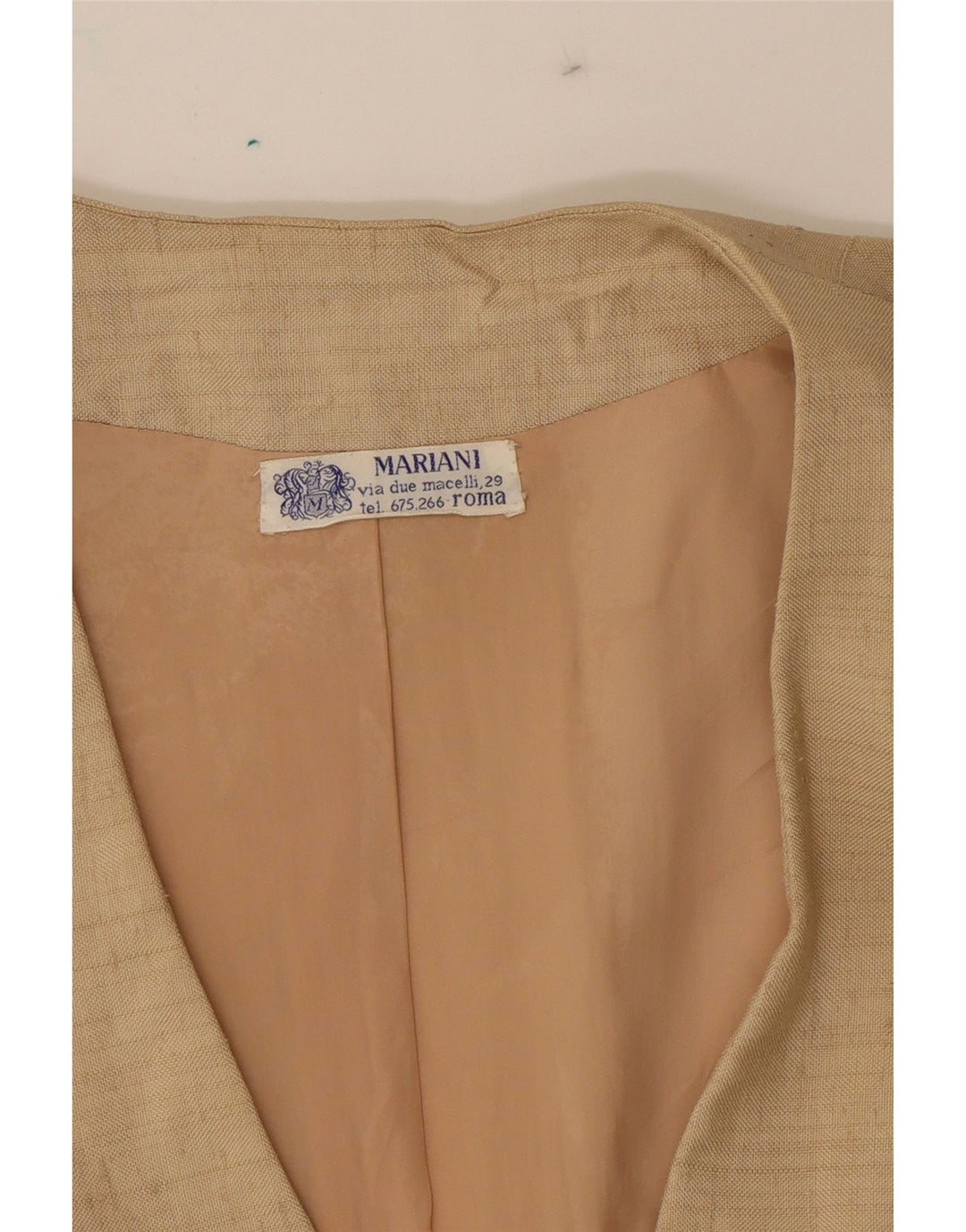 VINTAGE Womens Longline Short Sleeve Blazer Jacket UK 12 Medium Beige Vintage Vintage and Second-Hand Vintage from Messina Hembry 