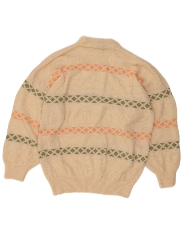 Vintage Damen Rollkragenpullover Pullover UK 16 Large Off White Geometrisch