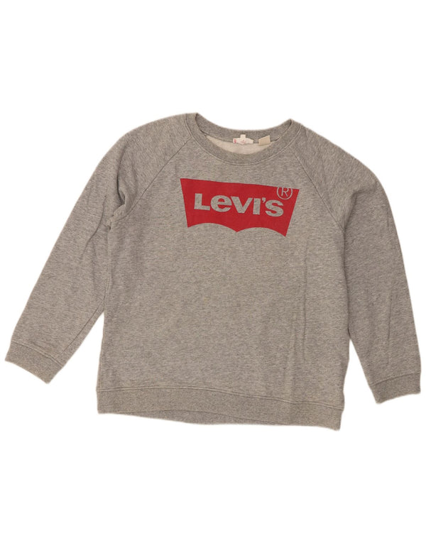 Levi's Damen Grafik-Sweatshirt-Pullover UK 14 Mittelgrau gefleckte Baumwolle