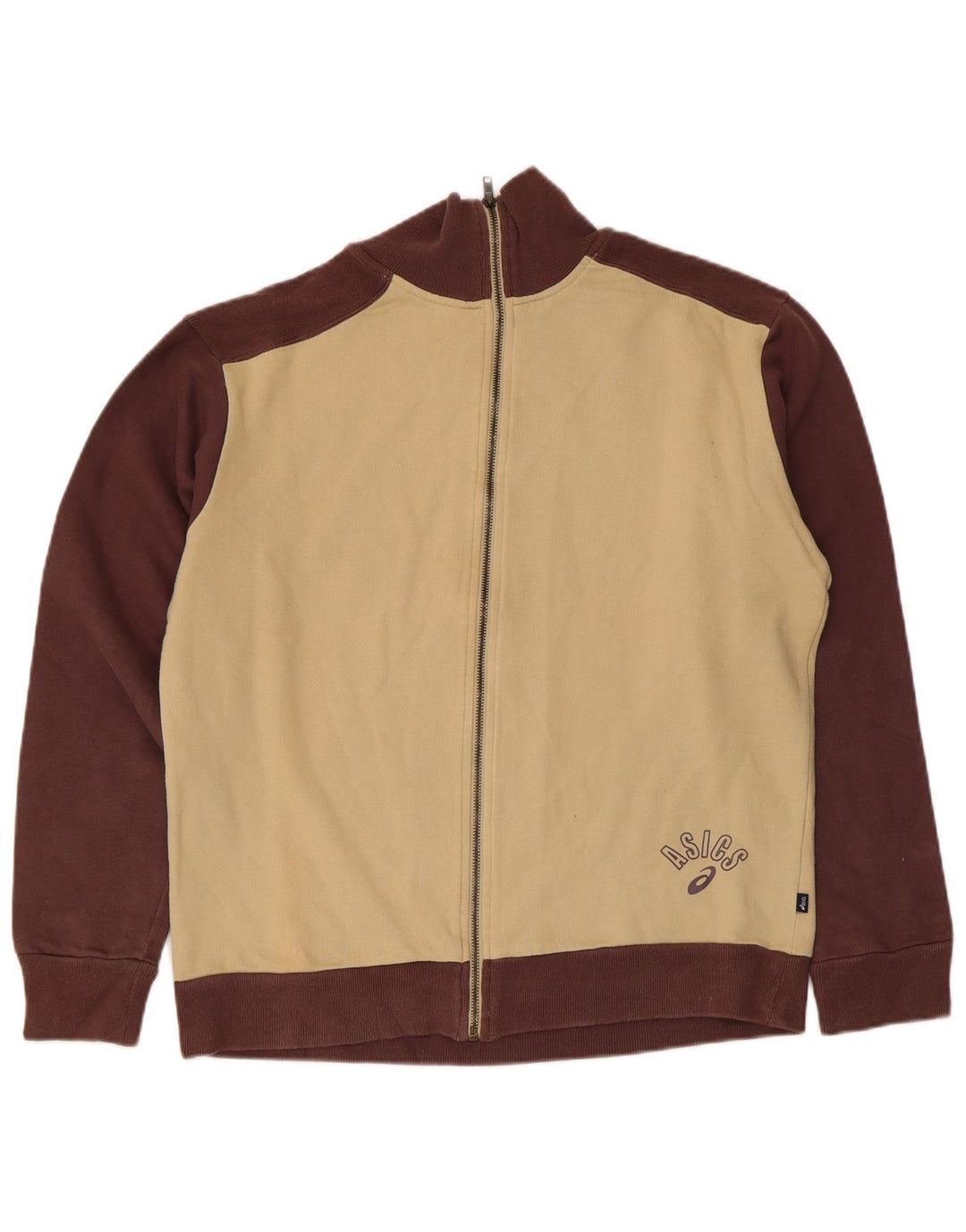 Asics Herren-Trainingsanzug-Oberteil, mittelbeigefarbene Baumwollblock-Jacke