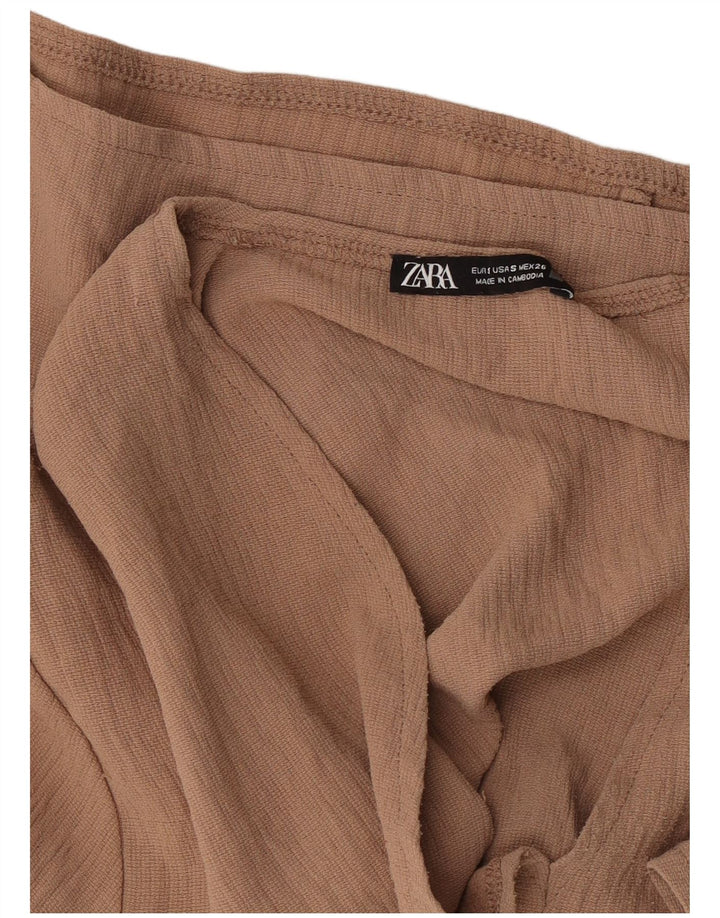 Zara Damen-Blusenoberteil mit 1/2-Ärmeln, Gr. 10, Braun