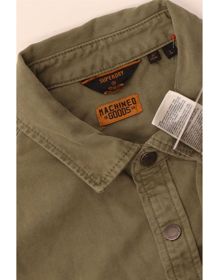 Superdry Herren-Overshirt-Hemd, große Khaki-Baumwolle