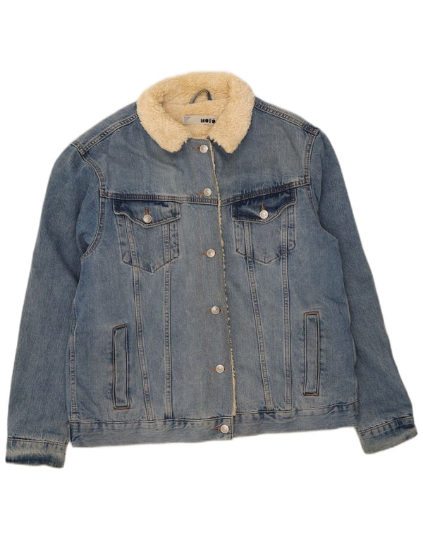 Topshop Damen Jeans-Sherpa-Jacke, UK 14, Größe L, Blau, Baumwolle