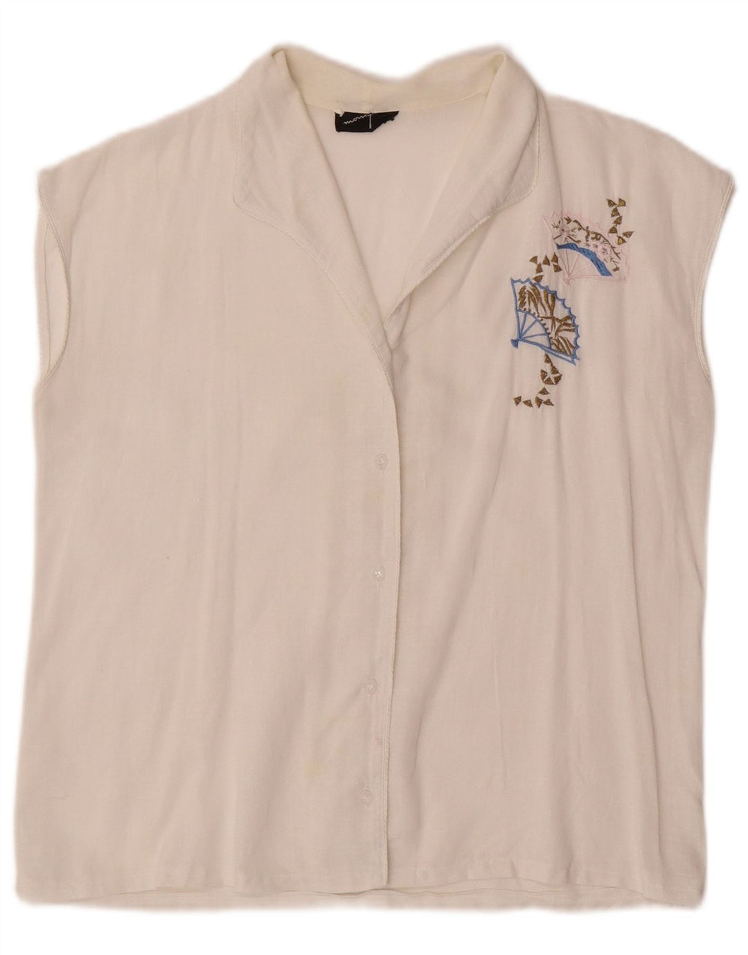 VINTAGE Womens Sleeveless Blouse Top UK 14 Medium White
