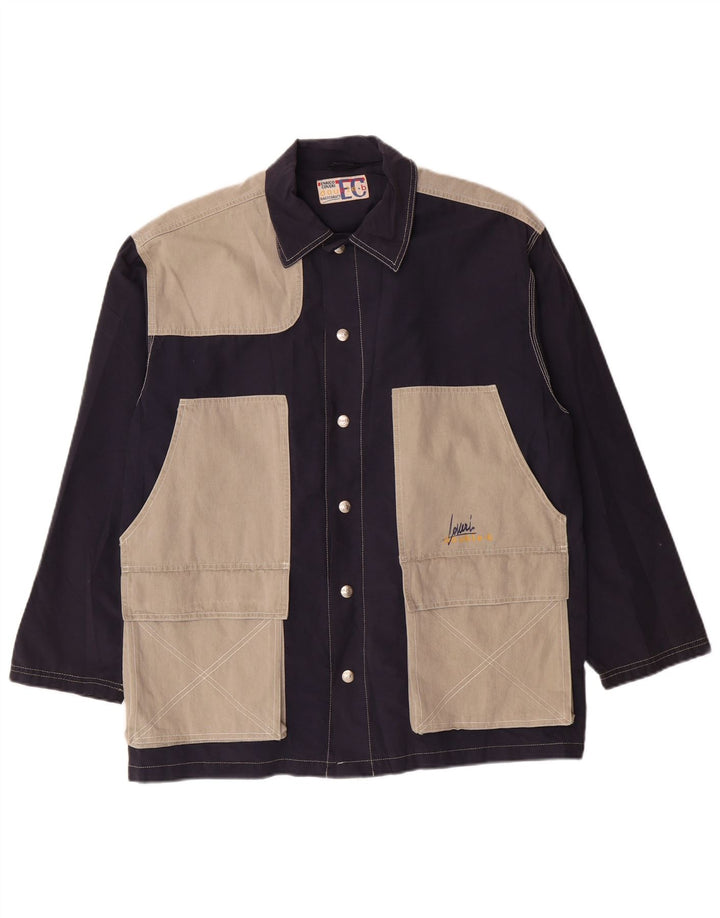 Enrico Coveri Herren-Utility-Jacke UK 40 Large Marineblau Farbblock