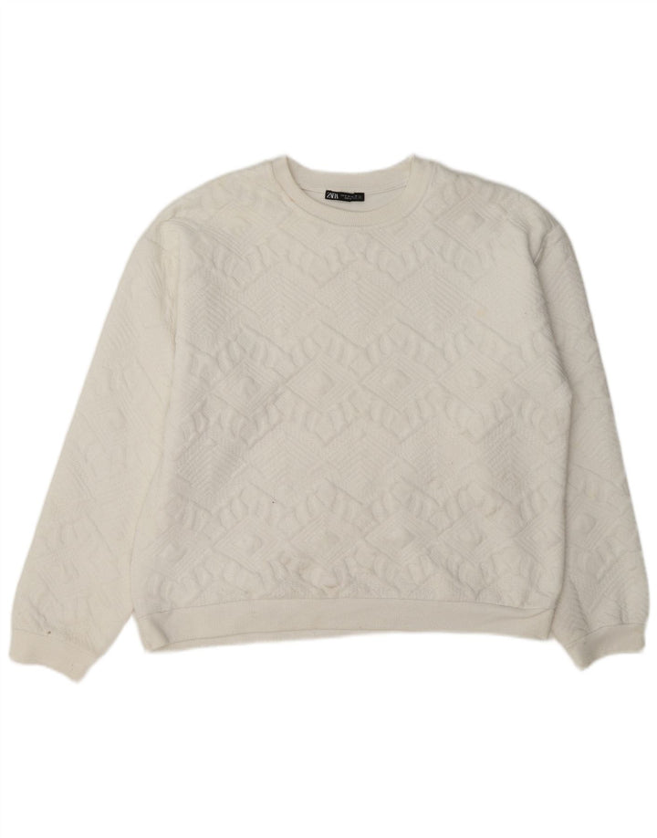 Zara Damen-Sweatshirt mit entspannter Passform, UK 12, Mittelweiß, geometrisch