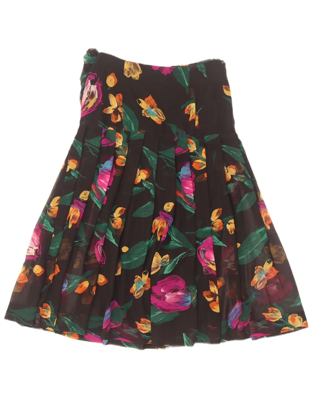 Giorgio Ti Damen Plissee-A-Linien-Rock IT 42 Mittelschwarzes, geblümtes Polyester