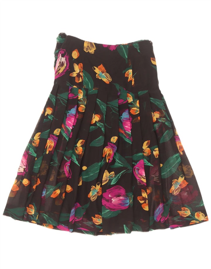 Giorgio Ti Damen Plissee-A-Linien-Rock IT 42 Mittelschwarzes, geblümtes Polyester