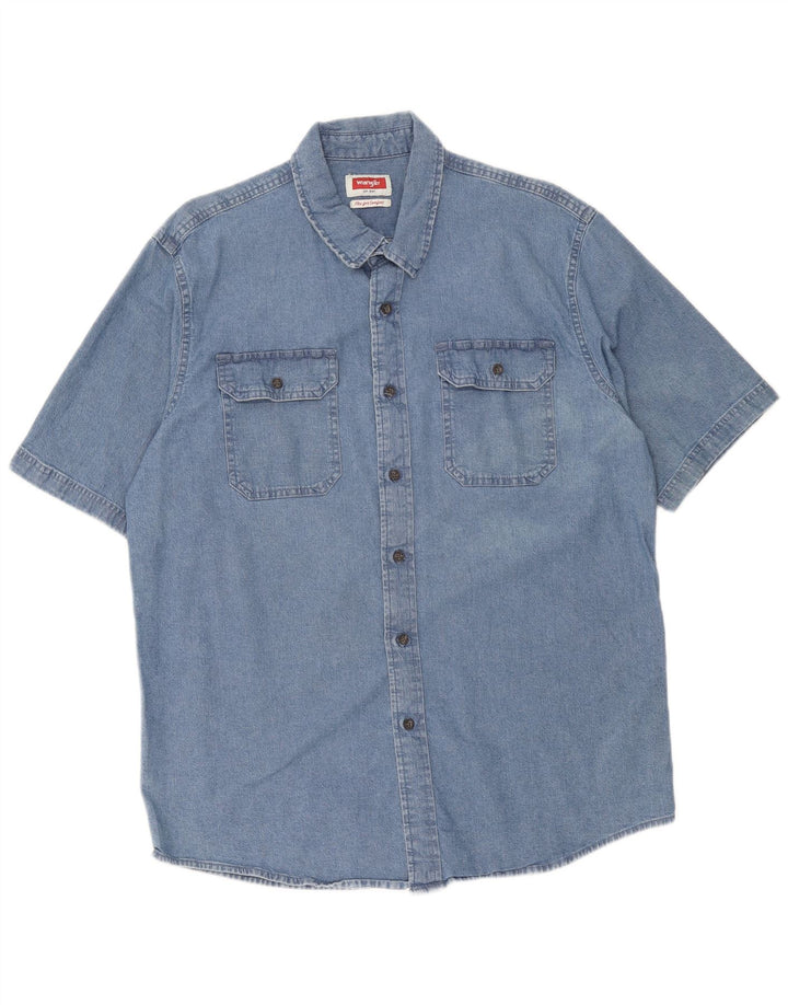 Wrangler Herren-Jeanshemd mit kurzen Ärmeln, groß, aus blauer Baumwolle