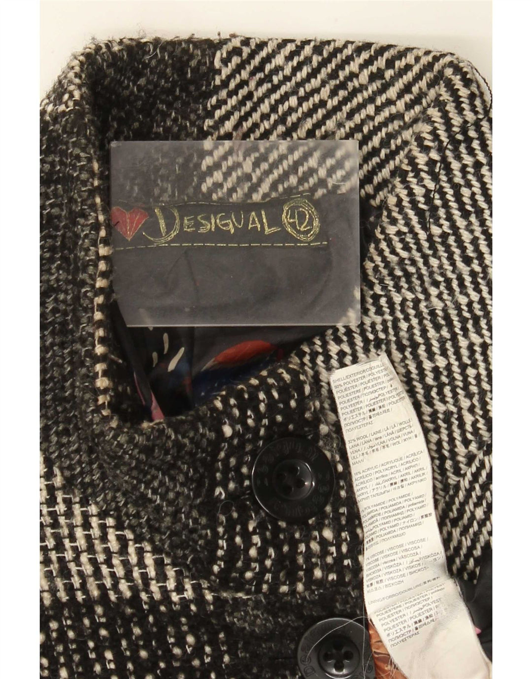 Desigual Damenmantel EU 42 Großes graues Blumenmuster aus Polyester