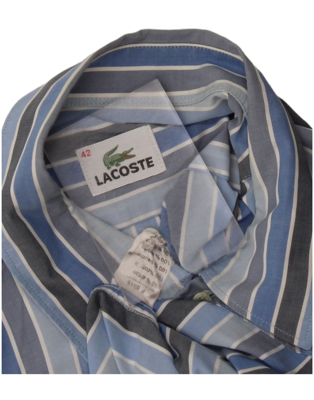 LACOSTE Mens Shirt Size 42 Large Blue Striped Cotton