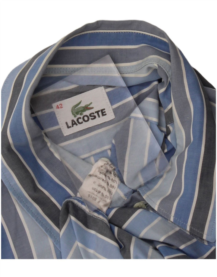 LACOSTE Mens Shirt Size 42 Large Blue Striped Cotton