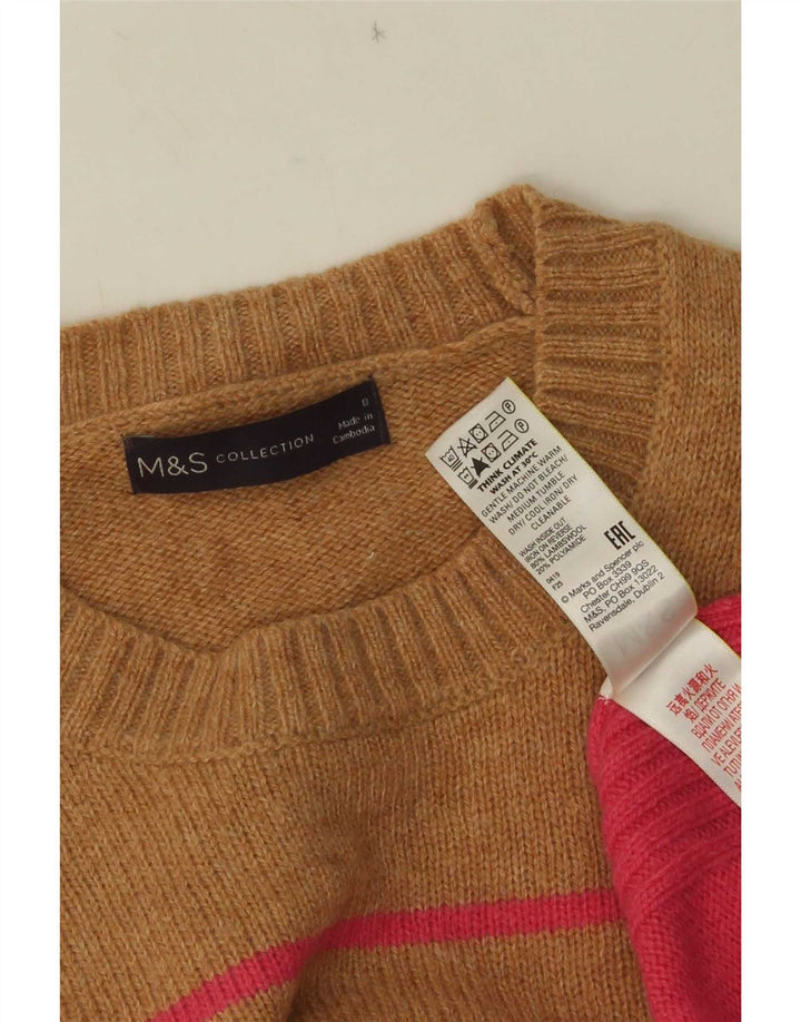 Marks & Spencer Damen-Pullover mit Rundhalsausschnitt, Gr. 8, Größe S, Beige, gestreift