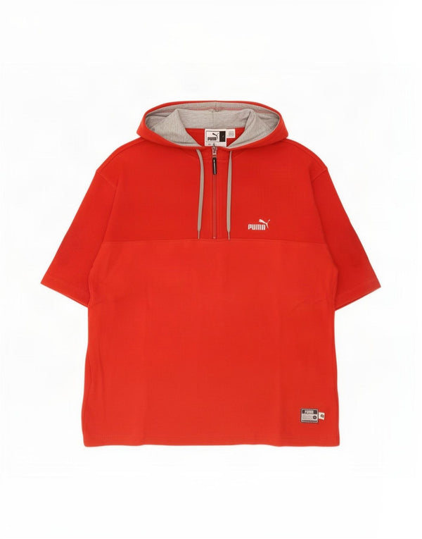 Puma Herren-T-Shirt mit Kapuze und Reißverschluss am Hals, groß, aus roter Baumwolle